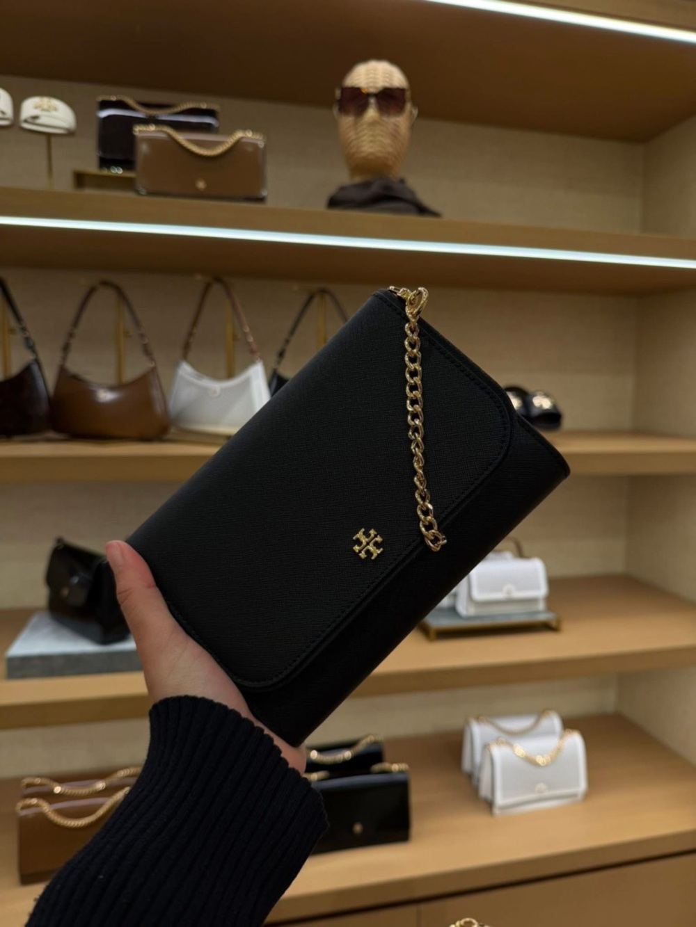New tory burch Emerson chain wallet black